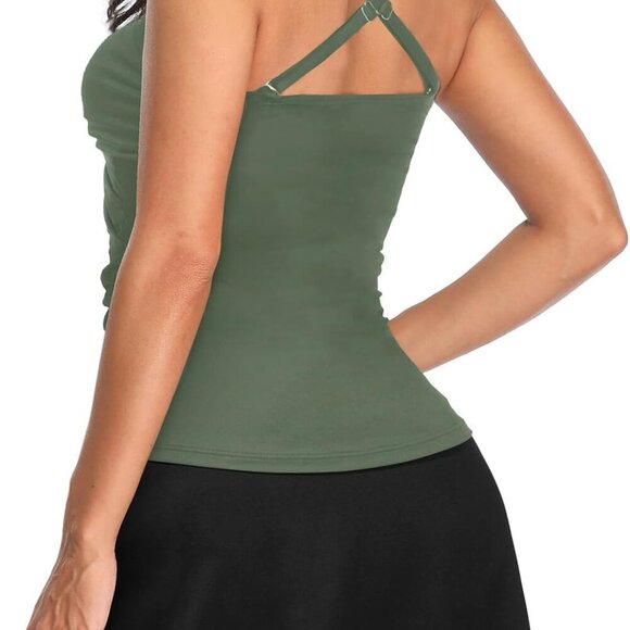Women's Army Green Tankini Bathing Suit with Skirt, Medium - Picture 2 of 5